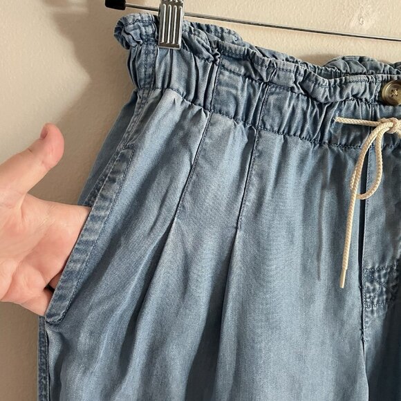 BeachLunchLounge Women Sz S Blue Chambray Drawstring/Elastic Waist Casual Pants - Picture 4 of 9